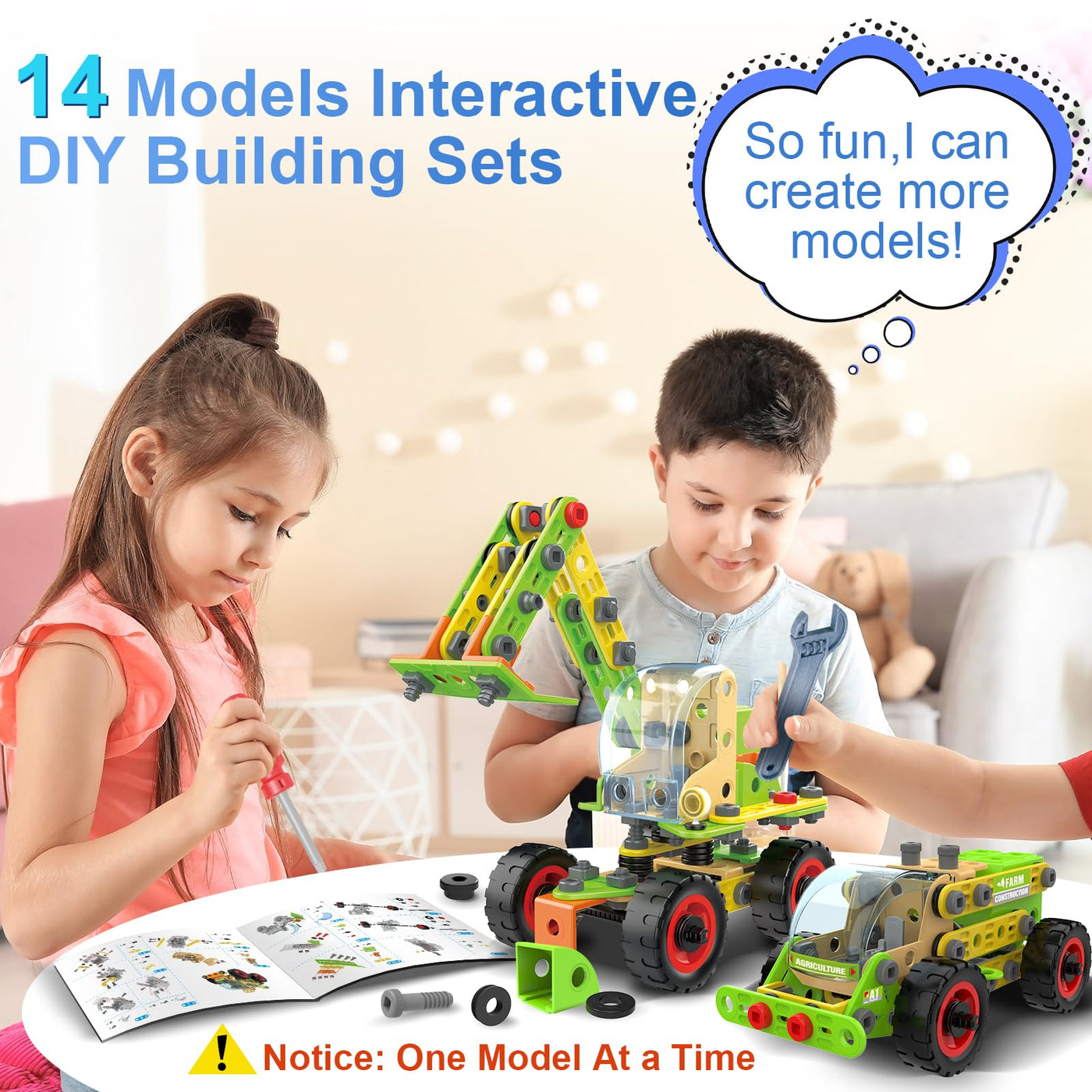 MOONTOY 14 Modelle Konstruktionsspielzeug ab 4 5 6 7 8 9 Jahr,Kreatives Lernspielzeug Bauspielzeug im 218 Teile Bauen Kinder ab 5,Bausteine STEM Baukasten Spielzeug Geschenk für Jungen Mädchen