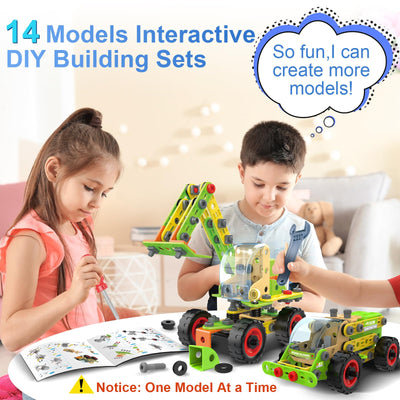 MOONTOY 14 Modelle Konstruktionsspielzeug ab 4 5 6 7 8 9 Jahr,Kreatives Lernspielzeug Bauspielzeug im 218 Teile Bauen Kinder ab 5,Bausteine STEM Baukasten Spielzeug Geschenk für Jungen Mädchen
