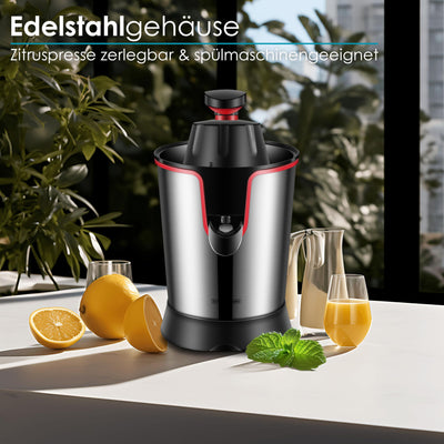 Elektrische Zitruspresse | Longlife-Motor | 300 Watt | Edelstahl | Elektrische Saftpresse | Entsafter | Auto-Start-Stop | Zitrus Presse | Spülmaschinengeeignet