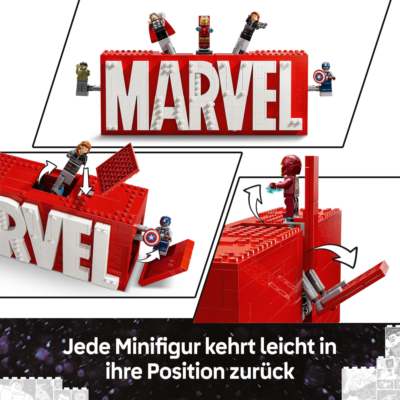 LEGO Marvel: Marvel Logo & Minifiguren - Sammlerstück inkl. Hulk, Thor, Iron Man, Black Widow und Captain America - Bauset mit Avengers Figuren - Geschenk für Jungen und Mädchen ab 12 Jahren 76313