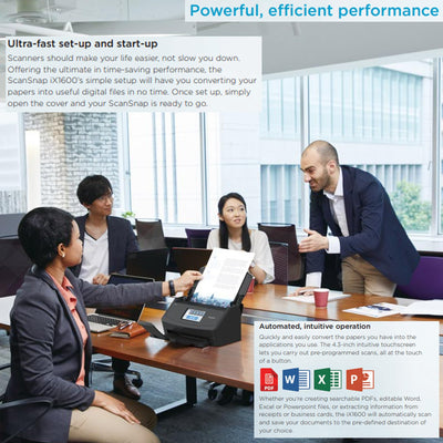 ScanSnap iX1600 Desktop Dokumentenscanner Schwarz - 5 GHz - Duplex, ADF, A4, WLAN, Touchscreen, USB 3.2