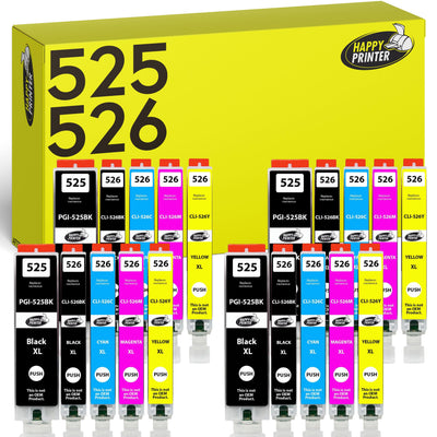 Happy Printer 20 Druckerpatronen kompatibel mit Canon PGI-525 / CLI-526 für Pixma IP4850 IP4950 IX6550 MG5140 MG5150 MG5240 MG5250 MG5300 MG5340 MG5350 MX715 MX885 MX895