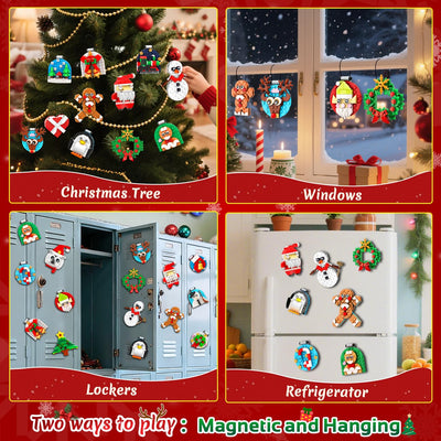 HiWEEGO 2025 Weihnachten Bauset, 2 in 1 Teile Hängende Magnetisch Weihnachtsbaum Ornamente Lebkuchenmännchen Kranz Weihnachtsmann Schneemann, Weihnachts Klemmbausteine für Erwachsene Kinder Jahren 6+
