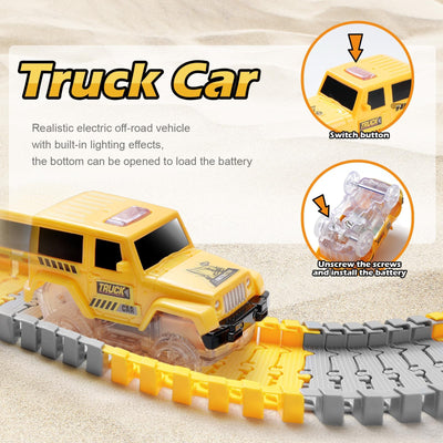 Autorennbahn ab 3 4 5 6 7 8 Jahre, 264 Stück 5 Cars Bagger Spielzeug Autorennbahn Rennbahn 2 Glow Elektroautos,3 Bauwagen,Flexibles DIY Gleis-Set Flexible Track Kran Spiele