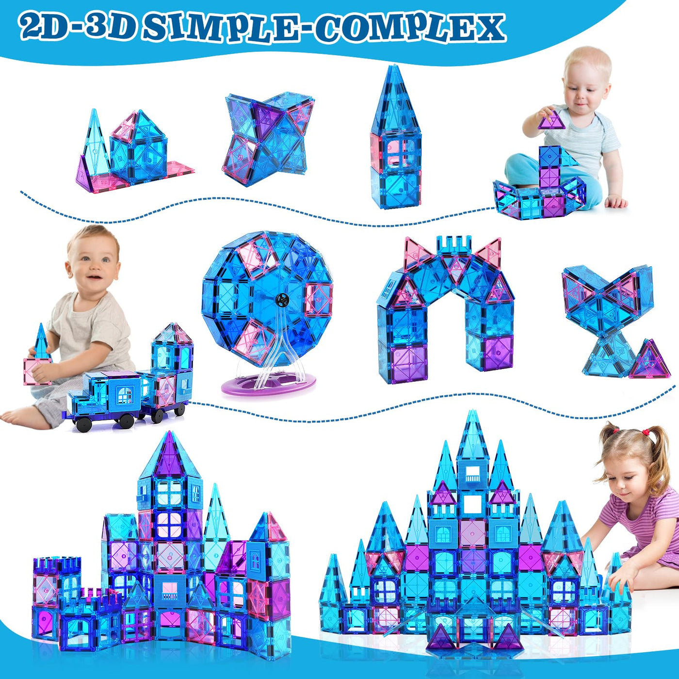Magnetische Bausteine 102 Teile Magnetbausteine Spielzeug ab 3 Jahre Magnete Kinder Magnetspielzeug Mit Riesenrad/2 Autos Montessori Kinderspielzeug ab 3 4 5 6 7 8 9+ Jahre Junge Mädchen Geschenke