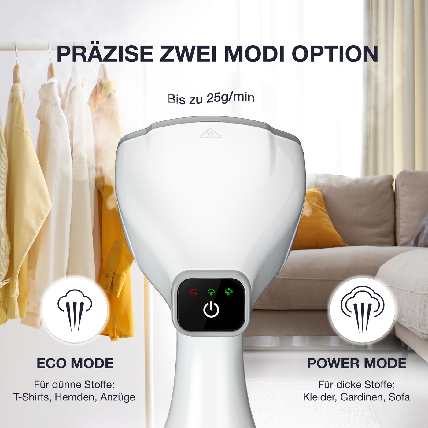 LEBENLANG Steamer Dampfglätter TESTSIEGER - 1500W & 300ml inkl. Bügelhandschuh & Aufsätze I Pro Dampfsteamer für Kleidung & Clothing I Dampfbügeleisen Stiemer Bügeleisen for Hand held steam iron & go