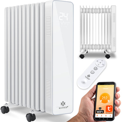 KESSER® Ölradiator 2500W Mobile Elektroheizung energiesparend mit WiFi App-Steuerung & LED Touch-Display Fernbedienung Öl Radiator Heizung elektrisch 11 Rippen Heizkörper 24h Timer Überhitzungsschutz