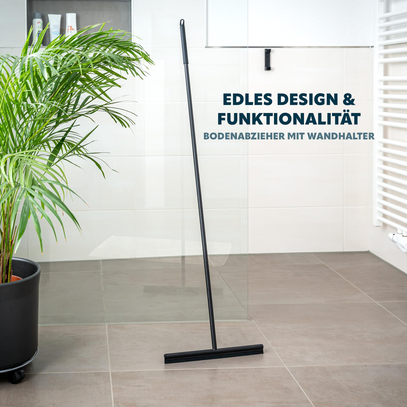 bremermann Bodenabzieher, Fensterabzieher mit Wandhalter, aus Edelstahl und Silikon (Schwarz)