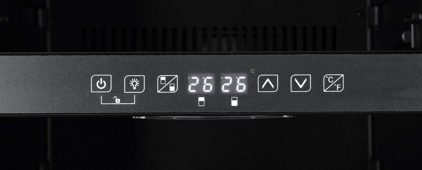 Respekta Weinkühlschrank freistehend für 77 Standardflaschen / 193 L Nutzinhalt/Regelbares Thermostat 5-22°C/Touch Control/LED Leuchte/Wechselbarer Türanschlag/Max. 43 dB/WKS 77