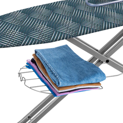 KADAX Bügelbrett mit eingebautem Verlängerungskabel, Klappbarer Bügeltisch mit Kabelhalterung, Dampfbügeltisch mit ausziehbarer Ablage für Kleidung (Grün)