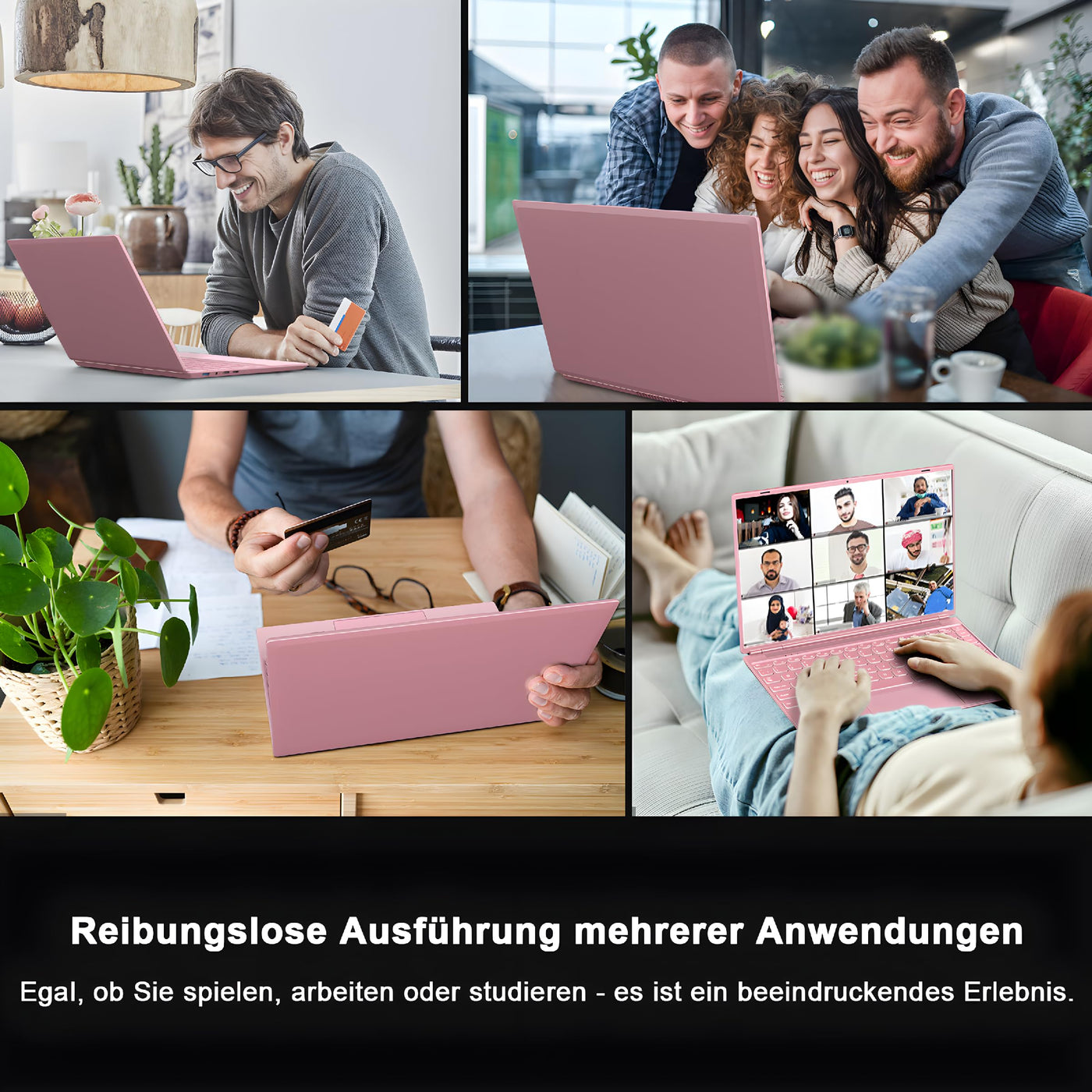 NOTODD 2025 Laptop 14 Zoll Win11 Pro 8+256GB SSD Unterstützung 1TB(TF-1TB) Celeron N5095 (bis 2.9GHz) 1920x1200 Notebook Kühlgebläse Type-C Deutscher Tastaturschutz und kabellose Maus-Rosa