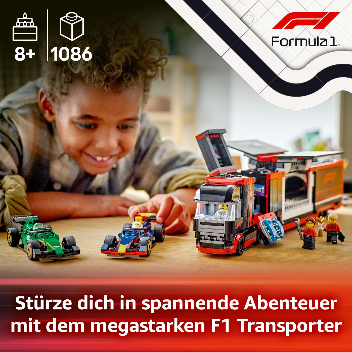 LEGO City F1 Transporter mit RB20 & AMR24 F1 Rennautos - Spielzeug Autotransporter für Red Bull & Aston Martin Formel 1 Teams - Inkl. 5 Minifiguren - Geschenk für Jungen & Mädchen ab 8 Jahren 60445