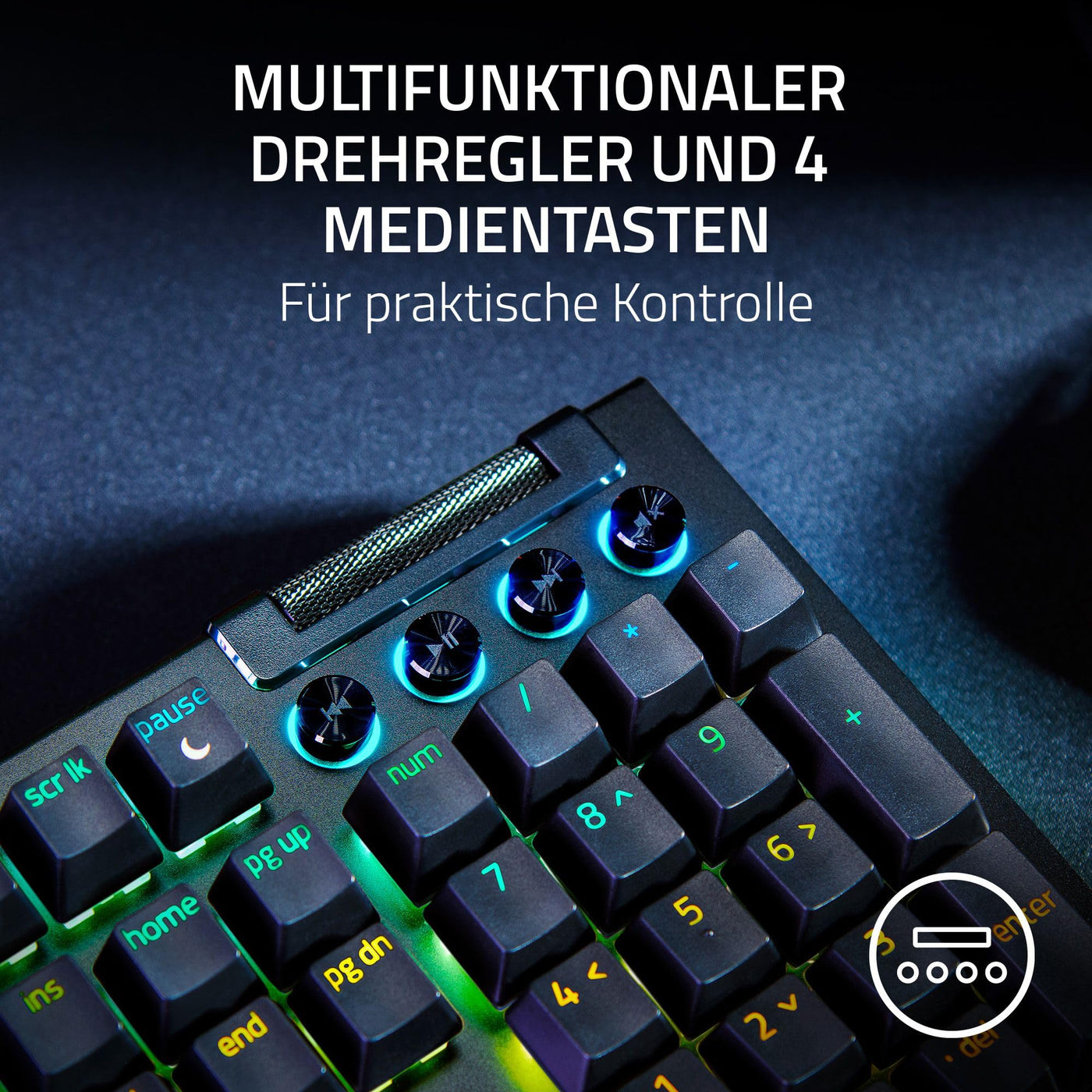 Razer BlackWidow V4 (Green Switch) - Mechanische Gaming-Tastatur - Razer Snap Tap (Mechanische Clicky Switches, 6 Makro-Tasten, Doubleshot-ABS-Tastenkappen, RGB Chroma) QWERTZ DE-Layout | Schwarz