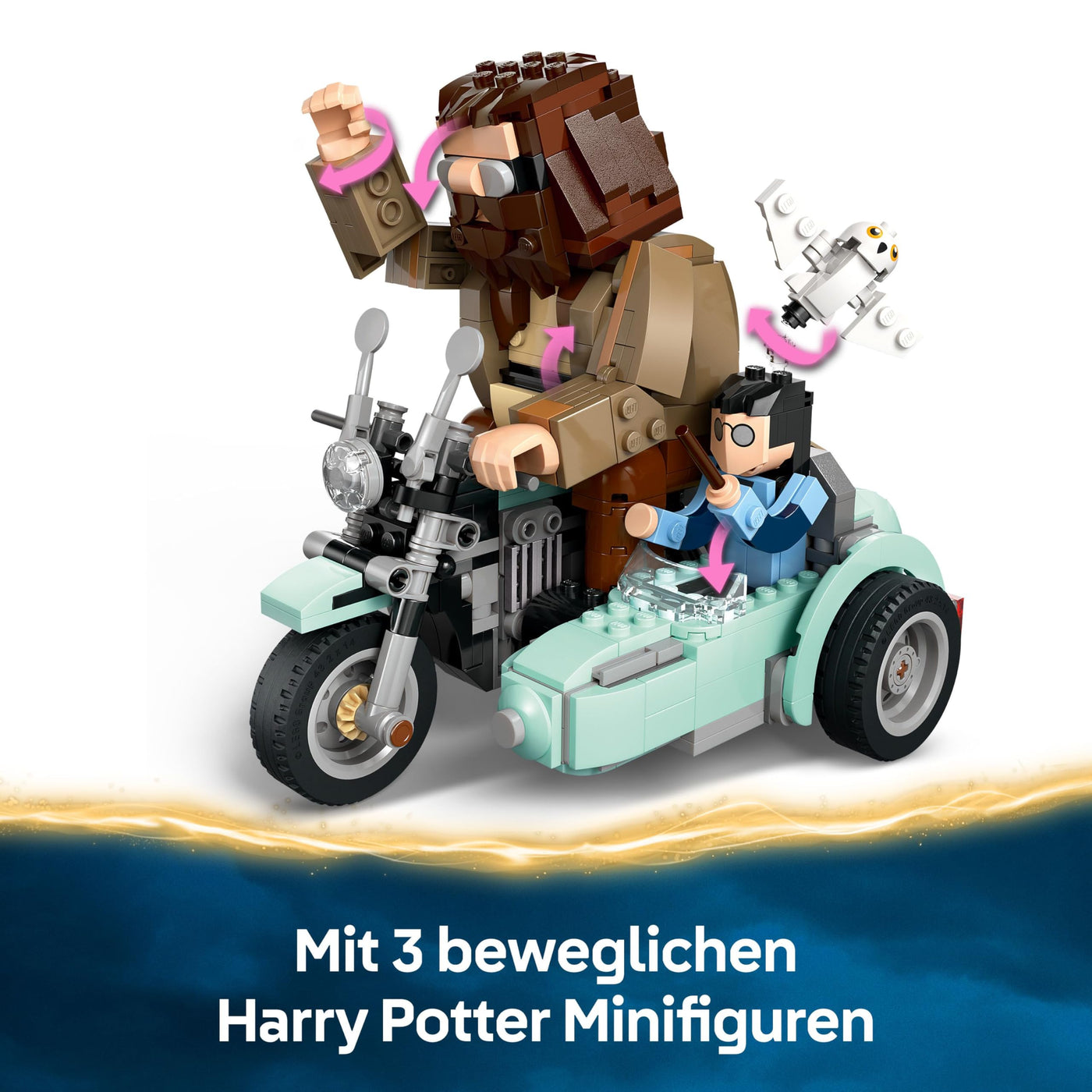 LEGO Harry Potter Hagrids und Harrys Motorradtour – Spielzeug mit Motorrad, Beiwagen & Eule Hedwig – Mit Minifiguren zum Sammeln – Kreatives Geschenk für Mädchen und Jungen ab 9 Jahren – 76443