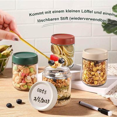 QIMYGIFT Overnight Oats Gläser mit Deckel, 500ml Einmachgläser mit Schraubdeckel Meal Prep Gläser für Hausgemachte Marmelade, Babynahrung, Einlegen, Einmachen, Mason Jar, Sauerteig