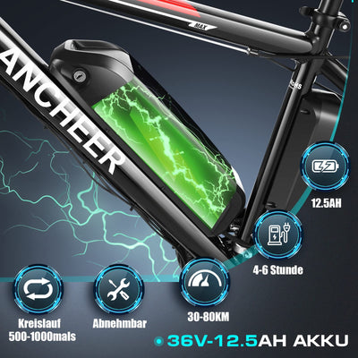 ANCHEER 26 Zoll E Bike, Elektrofahrräder für Damen und Herren, Electric Bike/Pedelec mit 36V 10.4Ah Batterie, 3 Modi, 250W Motor & 45NM, bis zu 100km