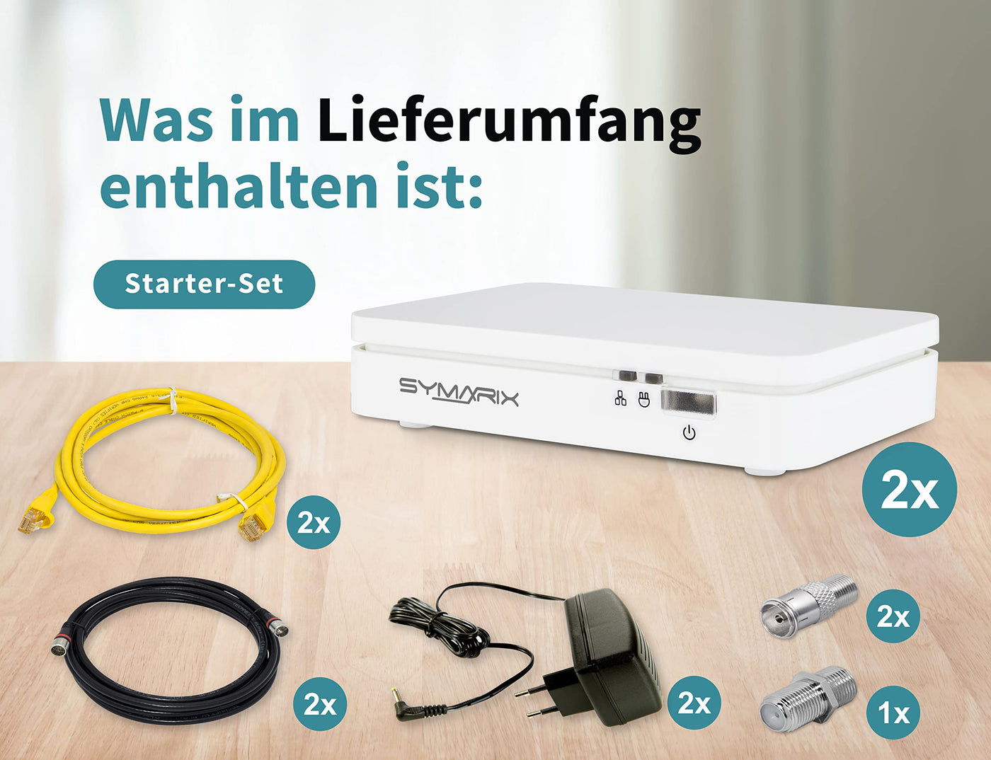 SYMARIX TGU 21 G.hn Wave-2-Technologie Ethernet Over Coax Modem (EoC) Gigabit-Ethernet über Koaxialkabel Latenz <1ms (Starter-Set)