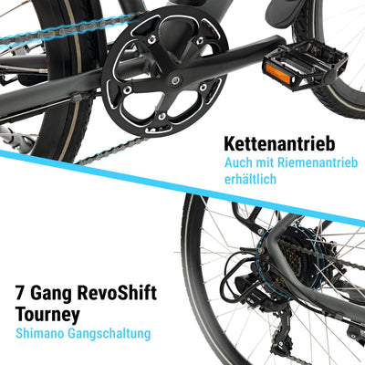 AsVIVA E-Bike BC1-C 28 Zoll – Pedelec Elektrofahrrad mit 250W Bafang Heckmotor, 10,5Ah Akku, 7-Gang Kettenschaltung, hydraulische Scheibenbremsen, LED-Beleuchtung, USB-Ladefunktion