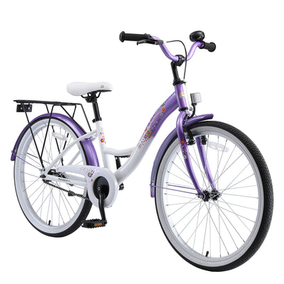 BIKESTAR Jugendfahrrad Kinderfahrrad für Mädchen ab 9 Jahre | 24 Zoll Kinderrad Classic | Fahrrad für Kinder Lila & Weiß | Risikofrei Testen