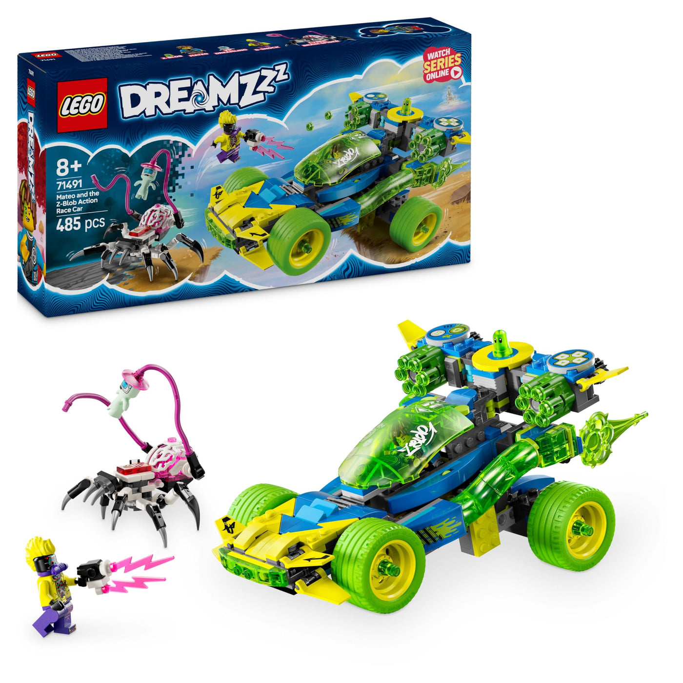 LEGO DREAMZzz Mateo mit dem Z-Blob Action-Rennwagen, 2-in-1 Fantasy-Spielset mit Fahrzeugen, Minifiguren und Traumwesen für Kinder ab 8 Jahren, Geschenk für Jungen und Mädchen 71491