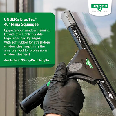 UNGER ErgoTec Ninja Fensterwischer 40° (Breite 45 cm, ergonomischer Griff, mit Soft-Gummi, Zwei Gummi Positionen, Fensterabzieher mit Schwenkfunktion) EN450