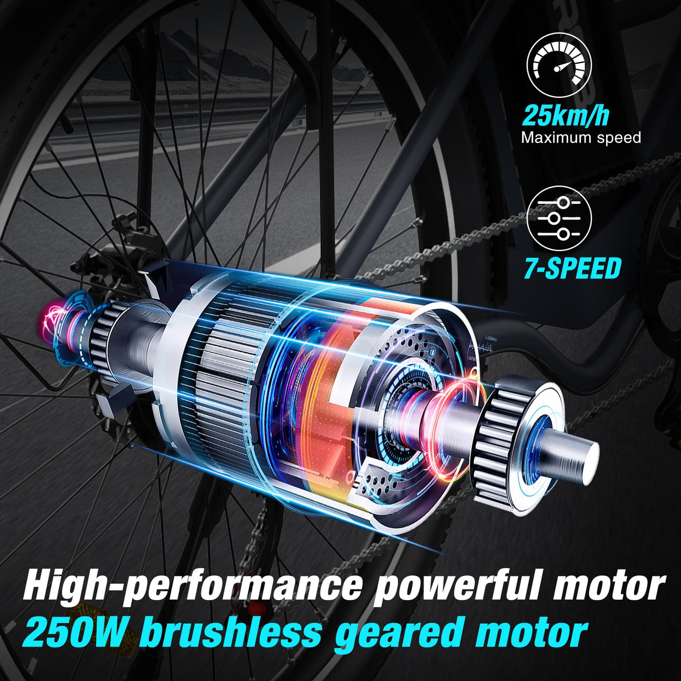 RCB 26" E Bike, 250W Motor, 7 Gang, Reichweite 35-90 km, City Ebike,Doppelscheibenbremsen, Elektro-Mountainbike mit Wasserdichter Fahrradtasche