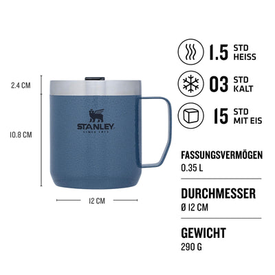 Stanley Classic Legendary Camp Mug Thermobecher 354 ml - Hält 1.5 Stunden Heiß - 3 Stunden Kalt - BPA-Frei - Spülmaschinenfest - Edelstahl Kaffeebecher To Go - Hammertone Lake