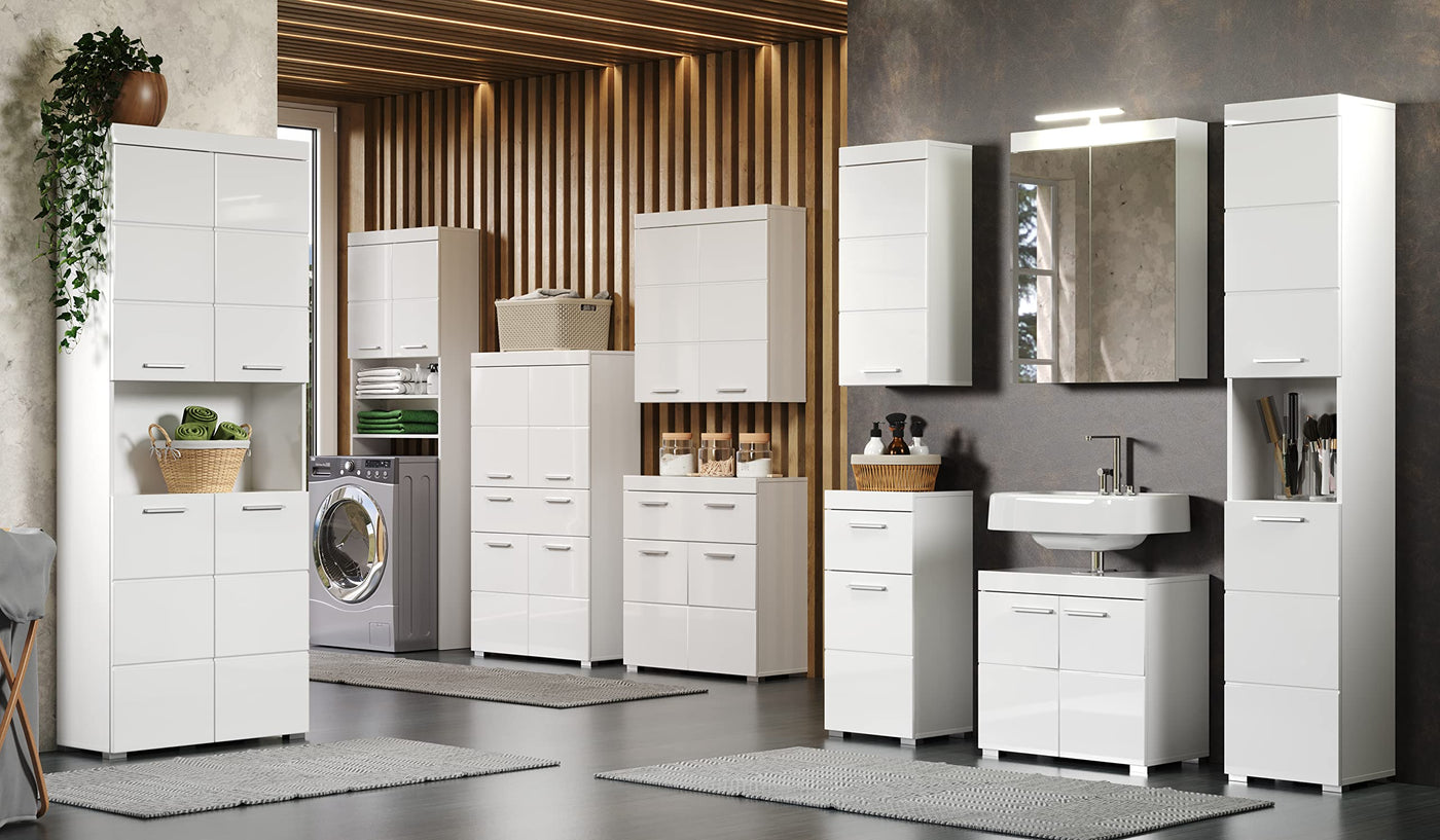 trendteam smart living - Hochschrank Schrank - Bad - Amanda - Aufbaumaß (BxHxT) 73 x 130 x 31 cm - Farbe Weiß Hochglanz - 139310701