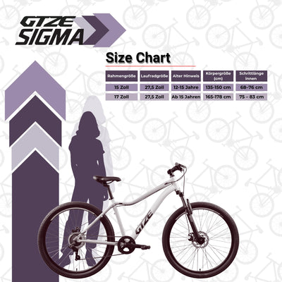 Goetze Sigma 27,5 x 2.10 Zoll Fahrrad für Jugendliche & Erwachsene | MTB Hardtail | 7-Gang Kettenschaltung | Mechanische Scheibenbremsen | Aluminiumrahmen 17" | Federgabel | ab 165 cm Körpergröße