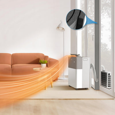 Midea Portasplit Klimaanlage, 4-in-1 Mobile Klimaanlage,Kühlen, Heizen, Entfeuchten, Ventilieren, Kühlen A++/Heizen A+, 12000 BTU 3, 5kW, für Räume bis zu 42 m² / 105 m³,nur 39 dB(A) im Silent-Modus