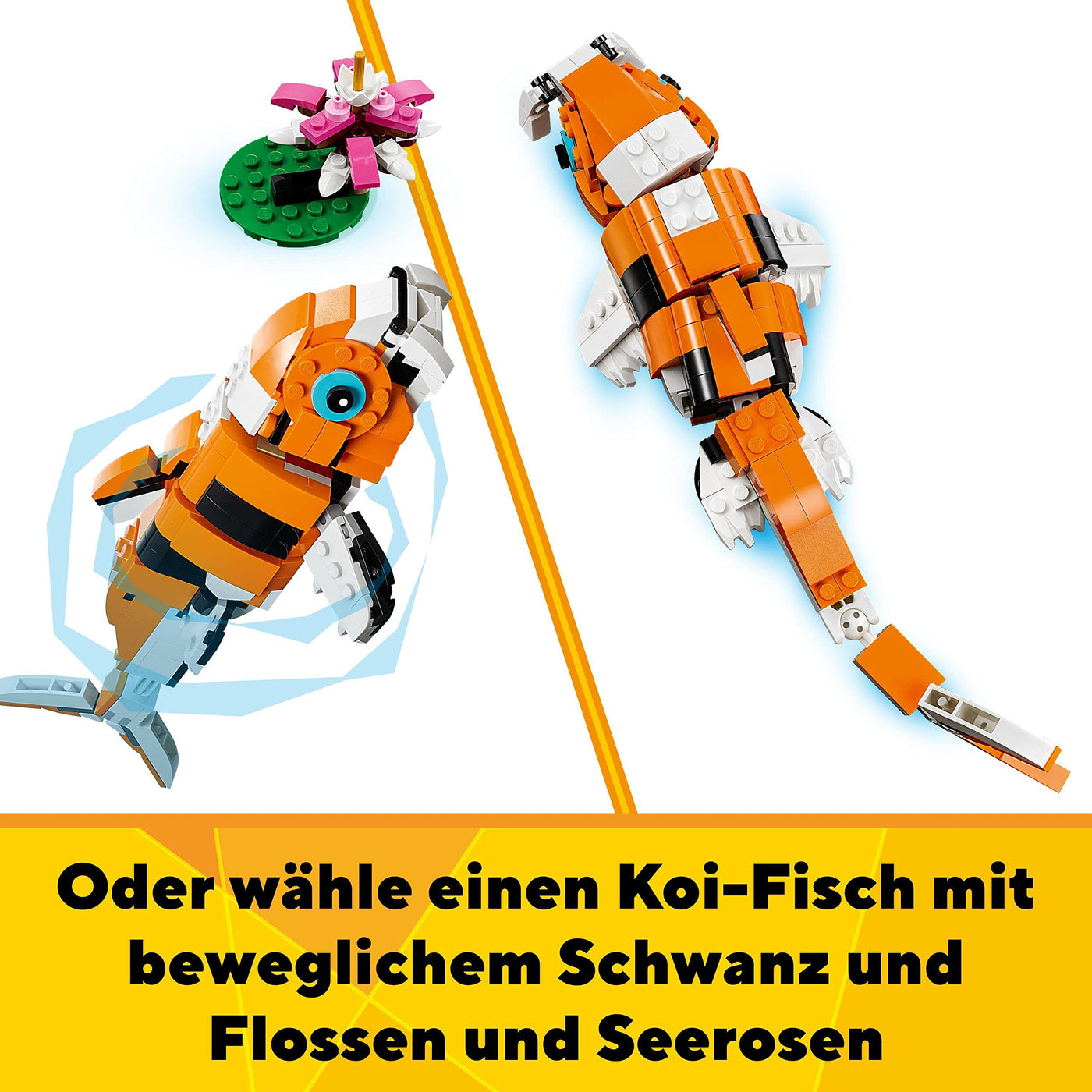 LEGO 31129 Creator Majestätischer Tiger, Panda oder Fisch, 3-in-1 Tierfiguren-Set, Spielzeug für Kinder, Jungen und Mädchen, Konstruktionsspielzeug mit Tieren