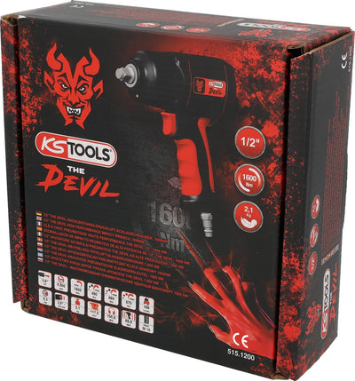 KS Tools THE DEVIL Schlagschrauber Druckluft 515.1200 I Druckluft Schlagschrauber mit praktischem Umschalthebel L/R I Hochleistungs-Doppel-Hammer-Schlagwerk