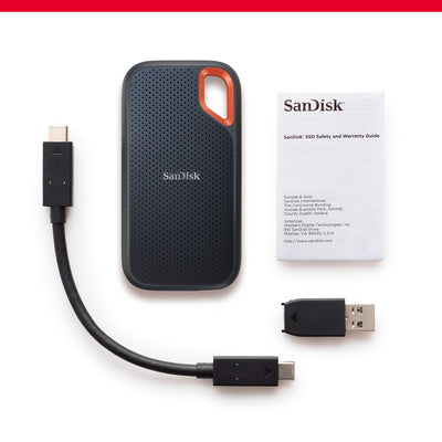 SanDisk Extreme Portable SSD 2 TB (tragbare NVMe SSD, USB-C, bis zu 1.050 MB/s Lesegeschwindigkeit und 1.000 MB/s Schreibgeschwindigkeit, wasser- und staubbeständig) Schwarz