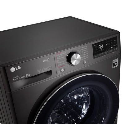LG F4WV708P2BA, Klasse A, Frontlader-Waschmaschine 8 kg, Wi-Fi, AI Direct Drive, Tiefenreinigung mit Dampf, TurboWash 360°, TRIPLE A, Außentür aus gehärtetem Glas, 60x62x85 cm ꟷ Metallic Black Steel