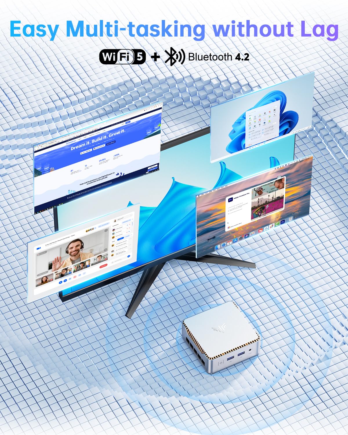 NiPoGi Mini PC Ιntel Alder Lake-N97(bis zu 3,6 GHz), 16 GB DDR4 512 GB M.2 SSD Mini Desktop Computer W-11, Dual-WiFi, HDMI 2.0, DP, 4K UHD Dual Display E2 Mini-PC mit VESA für Schule, Büro, Heim.