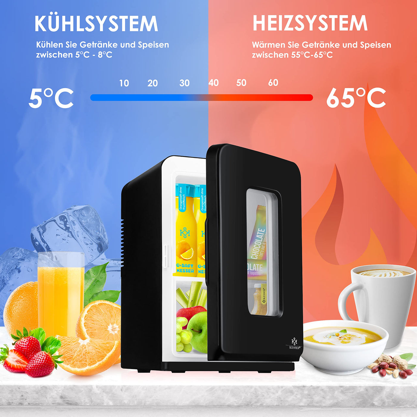 KESSER® 2in1 Mini Kühlschrank Kühlbox 15 Liter Kühl und Heizfunktion Tragbarer AC DC 220-240V/12V Steckdose und Zigarettenanzünder Warmhaltebox Thermobox Auto Büros Zimmer Camping Garten Schwarz