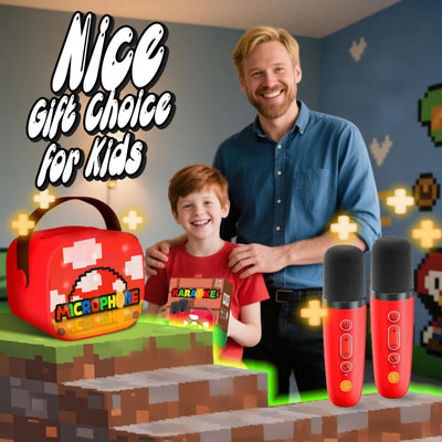 Mario Karaoke Maschine mit 2 Bluetooth Mikrofon, Pixel Miner Spielzeug, Mario Spielzeug für Kinder 3 4 5 6 7 8-12 Jahre, Tragbarer Karaoke Mikrofon, Geschenk für Jungen Mädchen ab 3-10 Jahre