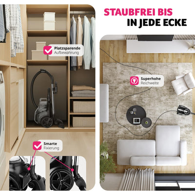 tectake® Staubsauger beutellos, VC900, 900 W, stark, beutelloser Bodenstaubsauger mit Kabel, für Tierhaare, Easy clean ohne Beutel für Teppichboden und Hartboden