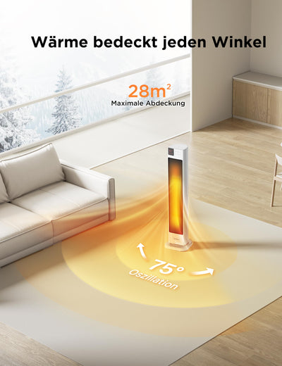 Midea NTH20-22GR(WH) Energy-Saving Quiet Fan Heater with Remote Control, PTC 2000 Watt Ceramic Fan Heater with Thermostat, 2 Heat Settings, 24H Timer, Eco Mode, for Large Rooms, 75° Oscillation, 76.5