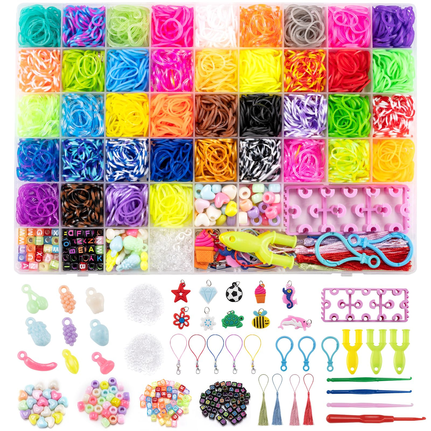 Noa Home Deco Loom Bänder Set, 5100+ Stück Loom Gummis für Armband Selber Machen, Bunte Loops Gummis Set Zubehör mit Anhängern und Accessoires, DIY Basteln Geschenk für Kinder Junge Mädchen