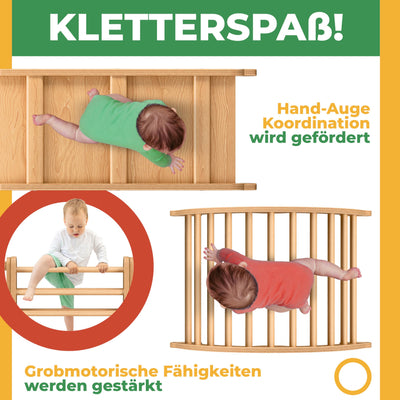 Kidiz® Klettergerüst Montessori 7in1 Spiel-Set mit Kletterbogen Rutsche Kletterdreieck aus Holz inklusive Kissen, Tafel & Lern-Uhr | Indoor Spielplatz für Kleinkinder ab 1 Jahr & Kinder bis 3 Jahre