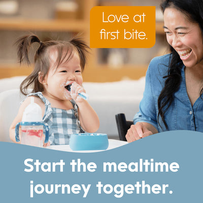 NumNum Baby Löffel 2er-Set, Silikon Esslernlöffel für Baby ab 6 Monate - BPA-frei - Lernlöffel und Breilöffel für BLW und Beikost Baby Zubehör - Ideales Esslernbesteck - Blau/Orange