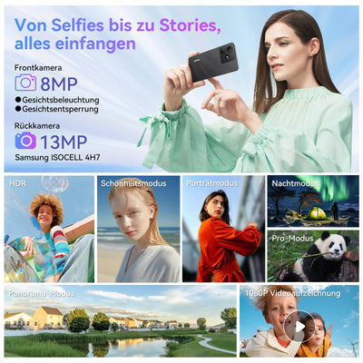 OSCAL Flat 2 Handy Ohne Vertrag, Android 15, 12GB+128GB/2TB TF Handy Günstig, 6.56'' HD+ 90Hz Smartphone Ohne Vertrag, 13MP+8MP, 5000mAh, Dual SIM/OTG/GPS/Fingerabdruck/Gemini AI/2 Jahre Garantie
