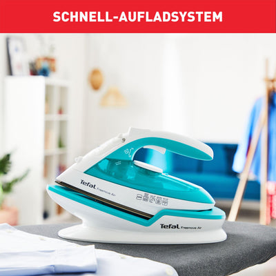 Tefal FV6520 Freemove Air Kabelloses Dampfbügeleisen | 2400 W | 25g/Min-Dauerdampf | 115g/Min-Dampfstoß | Kabellose Technologie | Automatisches Abschalten | Türkis/Weiß