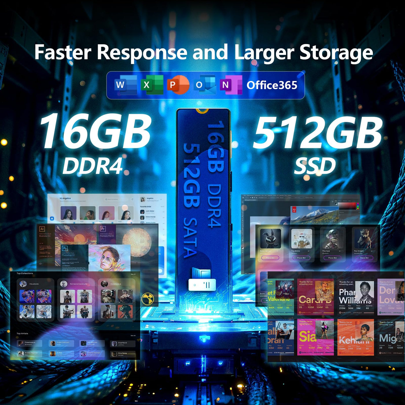 Laptop 15,6 Zoll mit Office 365, Notebook 16GB RAM 512GB SSD, Celeron N95 Prozessor, Notebook 1920x1080 FHD Bildschirm, WiFi5, Win11 Pro Laptop mit Touch ID-Tastatur mit Hintergrundbeleuchtung