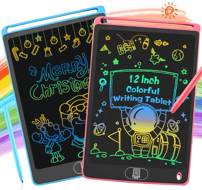 TEWWCEO LCD Schreibtafel 2 Pack,12 Zoll Bunte Bildschirm Schreibtablett,LCD Elektronische Maltafel für Kinder,löschbarem Handschrift Block,mit Abschließbar Löschen-Taste,Kinderspielzeug ab 3 Jahre
