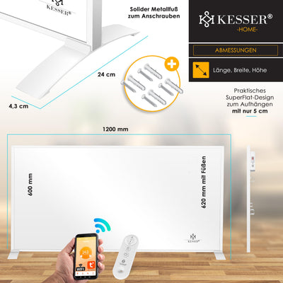 KESSER® Infrarotheizung Energiesparend Infrarot Standgerät & Wandmontage Elektroheizung 700W mit Fernbedienung Thermostat & App-Steuerung Elektrisch Heizpaneel Heizung Konvektor Standfüße