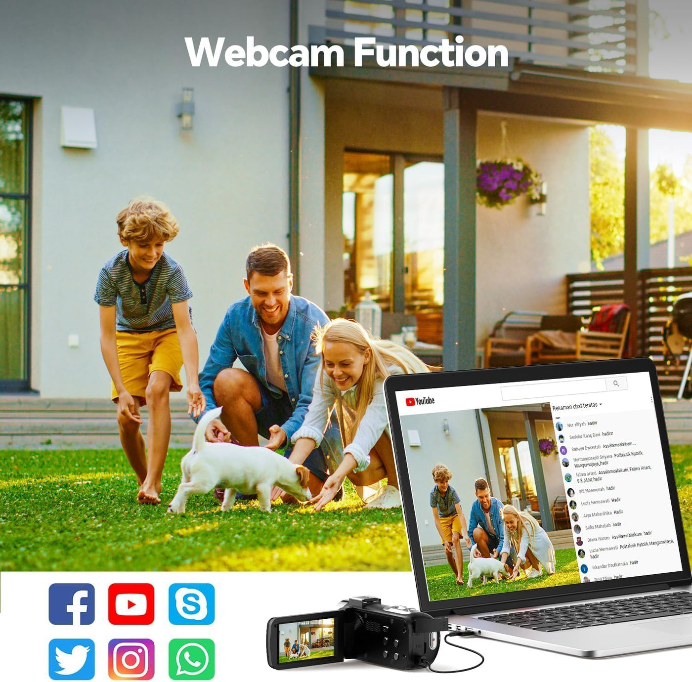 Videokamera 4K Camcorder 42MP Vlogging Kamera für YouTube 18X Digitalzoom 3.0'' Bildschirm um 270° drehbar Webcam Kamera mit 2 Akkus, 32 GB-Karte, Fernbe