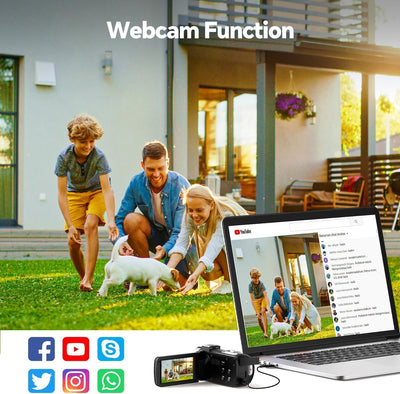 Videokamera 4K Camcorder 42MP Vlogging Kamera für YouTube 18X Digitalzoom 3.0'' Bildschirm um 270° drehbar Webcam Kamera mit 2 Akkus, 32 GB-Karte, Fernbe