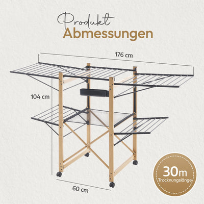 Meisterhome® Wäscheständer Standtrockner 30m Trockenleinenlänge, Flügelwäscheständer, Flügelwäschetrockner platzsparend, Metall, für Kleidung, Handtücher, Wäsche - Schwarz
